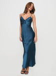 side view of model wearing Princess Polly Maguire Maxi Dress Navy Plunger 