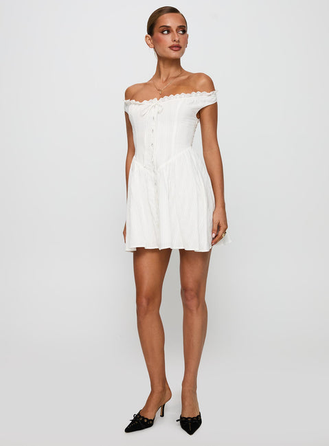 White Horse Off The Shoulder Mini Dress White | Princess Polly White Horse Off The Shoulder Mini Dress White | Princess Polly