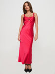 front view of model wearing Princess Polly Joane Maxi Dress Red Sweetheart Neckline 