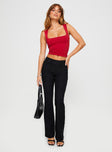 front view of model wearing Princess Polly Kinkirk Flared Pants Black Tall High Waisted Pants 