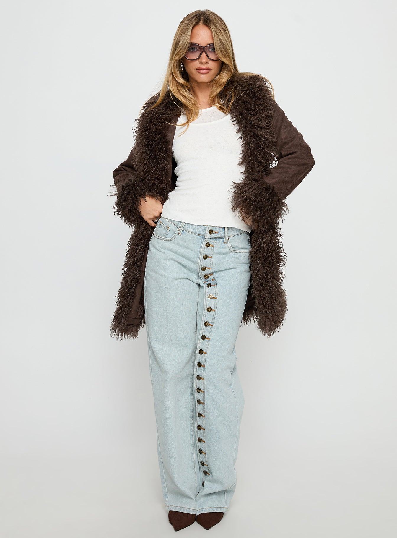 Josefina Faux Fur Detail Jacket Chocolate