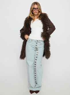 Josefina Faux Fur Detail Jacket Chocolate