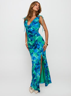 back view of model wearing Princess Polly Symphonies Cowl Maxi Dress Multi Cowl Neck 