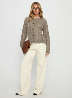 front view of model wearing Princess Polly Kaytee Button Up Knit Cardigan Grey 