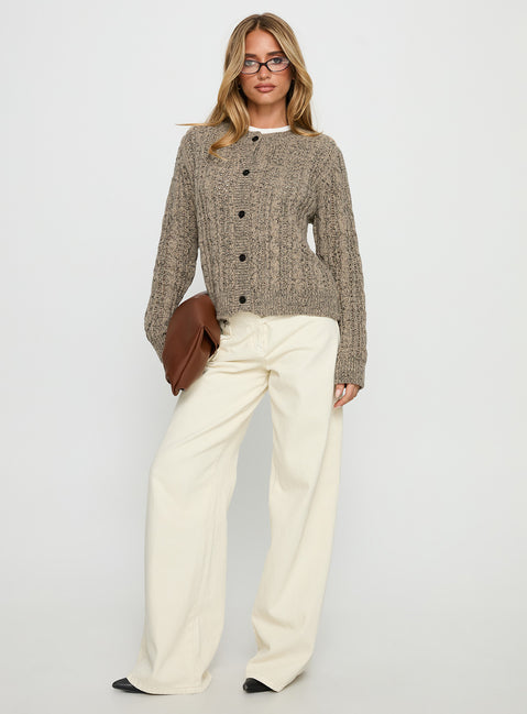 front view of model wearing Princess Polly Kaytee Button Up Knit Cardigan Grey 