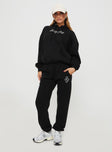 Princess Polly Hooded Sweatshirt Script Black / Ivory Princess Polly  regular 