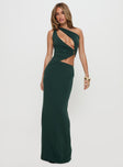 front view of model wearing Princess Polly Diablo Cut Out Maxi Dress Forest Green Asymmetric Neckline 