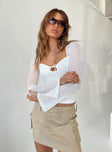 Long sleeve top Mesh material Tie fastening at bust Good stretch Lined body