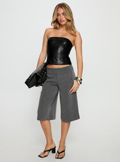 Oaklee Strapless Faux Leather Top Black