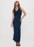 front view of model wearing Princess Polly Contessa Maxi Dress Navy Cowl Neck 