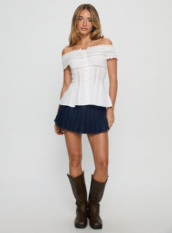 Stately Off Shoulder Lace Trim Top White