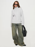 front view of model wearing Princess Polly Nyle Knit Sweater Grey Long 