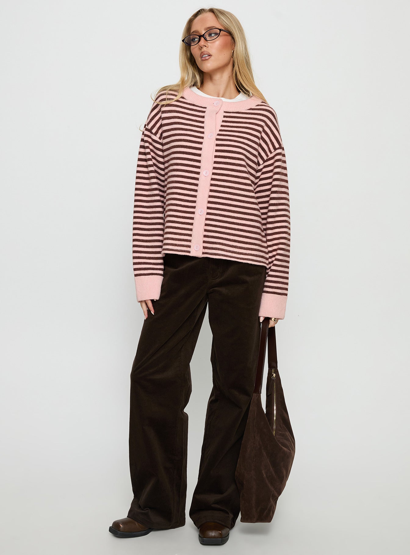 Darnelle Button Up Knit Cardigan Pink Stripe | Princess Polly