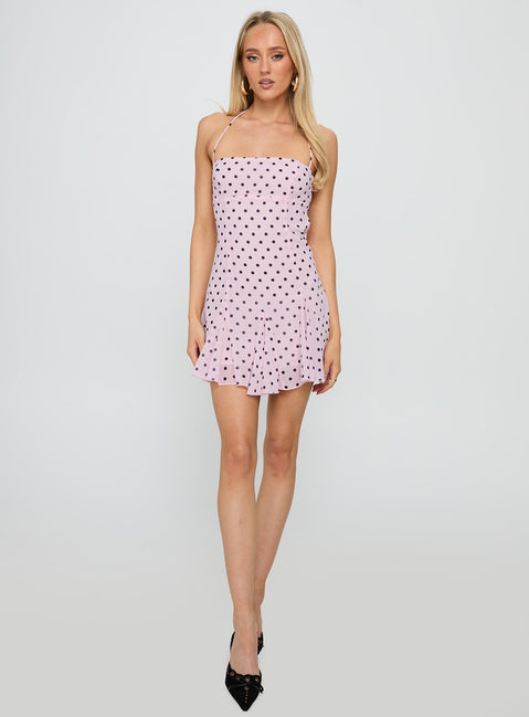 Delamere Mini Dress Pink / Black Polka | Princess Polly Delamere Mini Dress Pink / Black Polka | Princess Polly