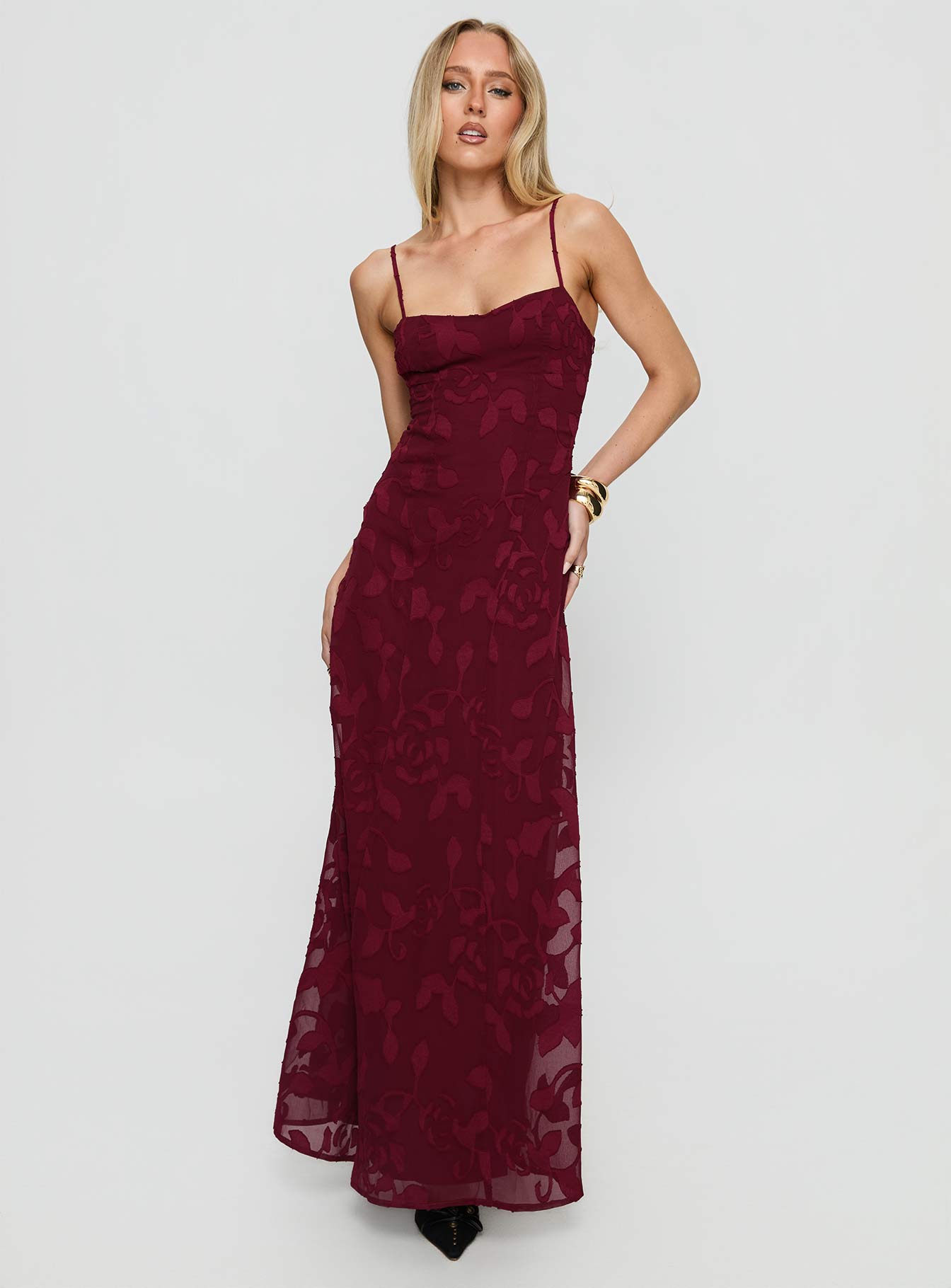 Leading Lady Sweetheart Maxi Dress Red Floral Burnout | Princess Polly Leading Lady Sweetheart Maxi Dress Red Floral Burnout | Princess Polly