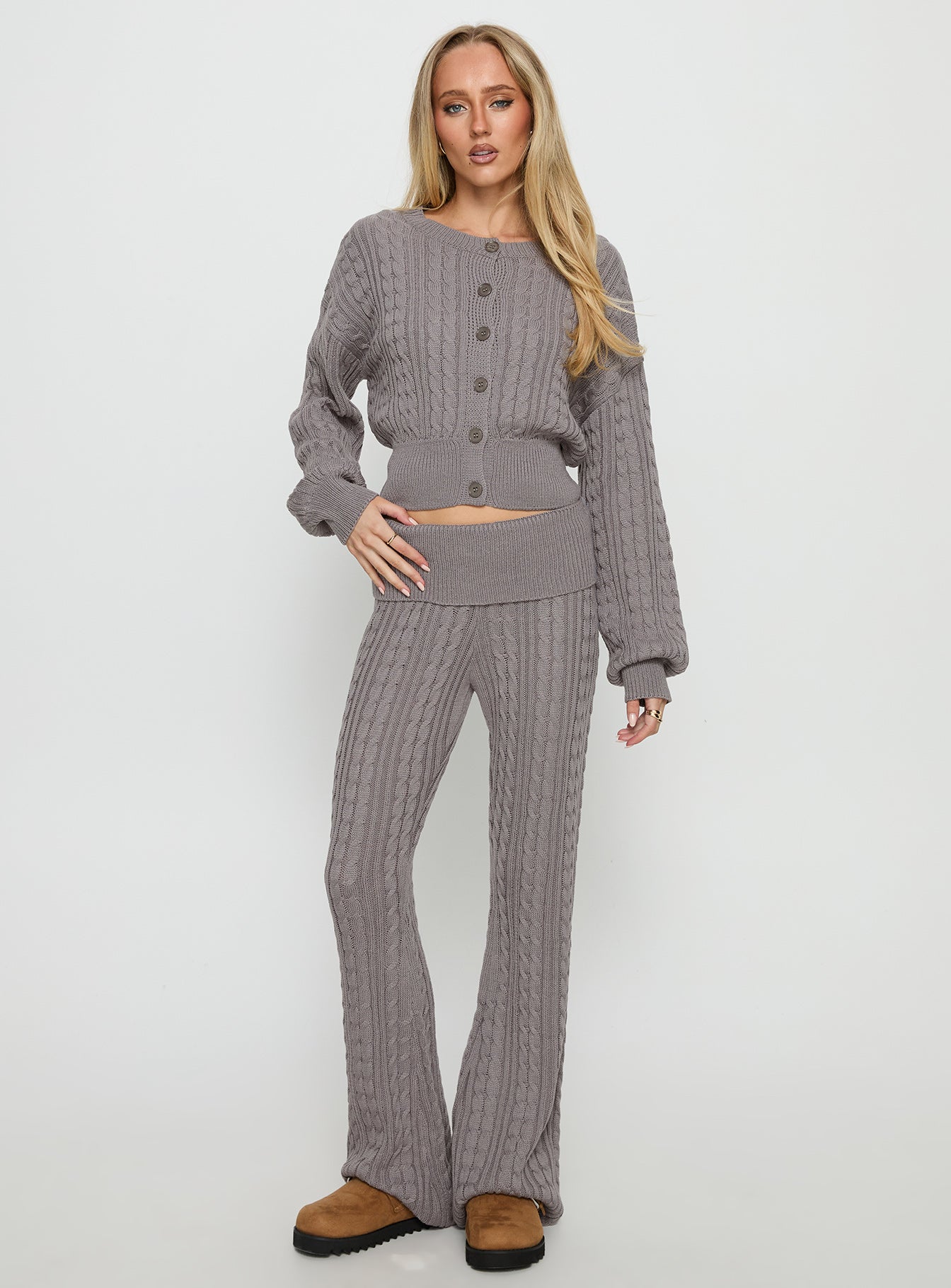 Baleigh Cable Knit Cardigan Grey | Princess Polly