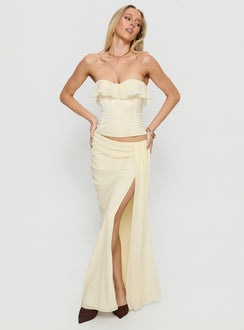   front view of model wearing Princess Polly Holliann Draped Maxi Skirt Butter Maxi Skirts 