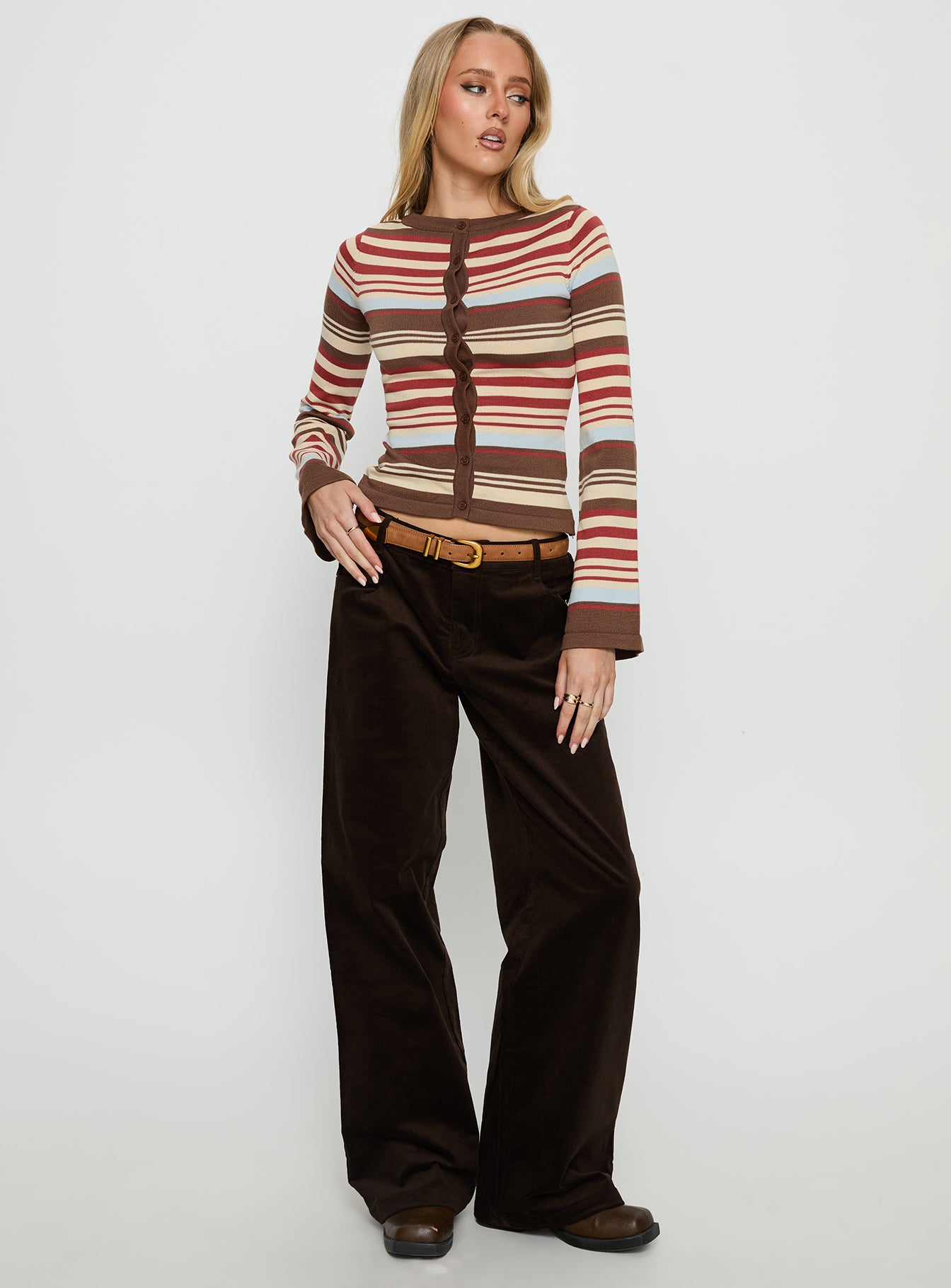 Kenza Wide Leg Corduroy Pant Brown | Princess Polly