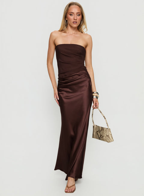 Lulita Strapless Maxi Dress | Brown | Womens | Princess Polly Lower Impact Lulita Strapless Maxi Dress | Brown | Womens | Princess Polly Lower Impact