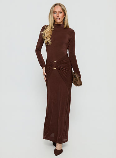 long sleeve brown dress formal KENNY BROWN DRAPED FULL SLEEVES NET DRAPED GOWN | CULT MIA main image 0