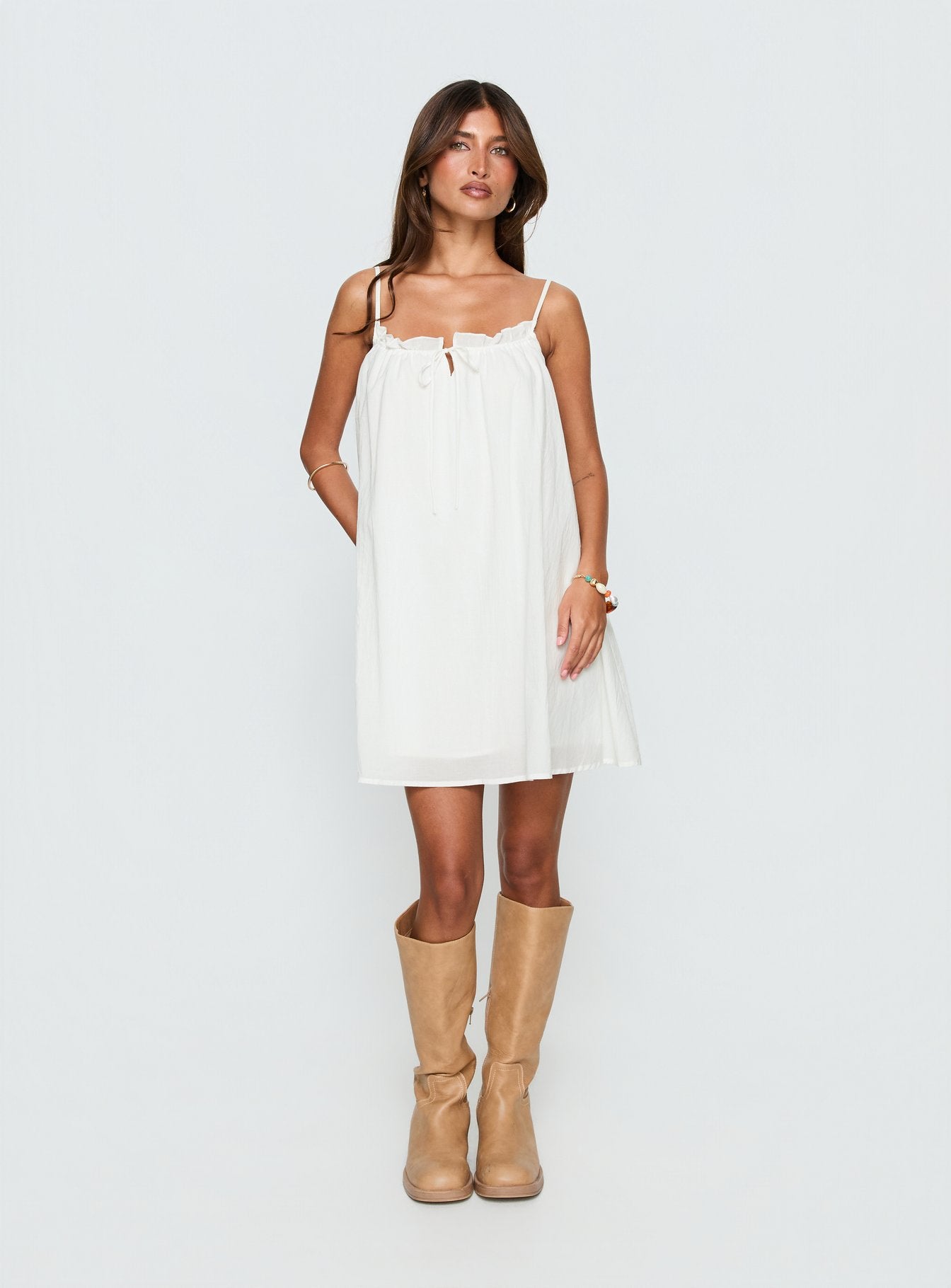 Kind Of Wonderful Tie Detail Baby Doll Mini Dress White | Princess