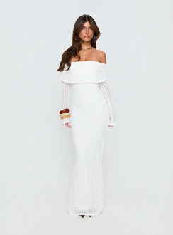fitted lace wedding dress Sofenna Long Sleeve Off Shoulder Maxi Dress White