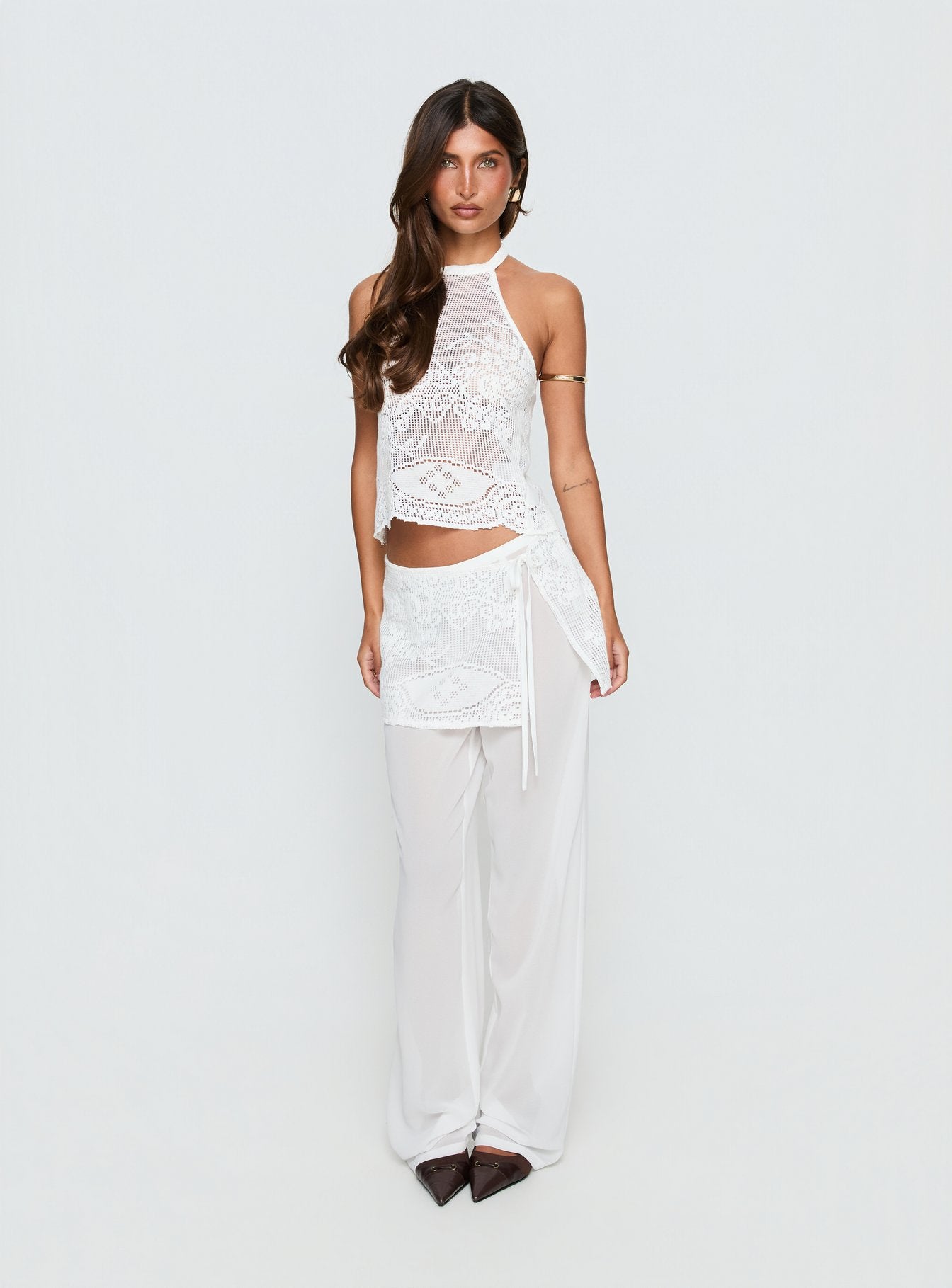 Claudie Layered Lace Straight Leg Pants White