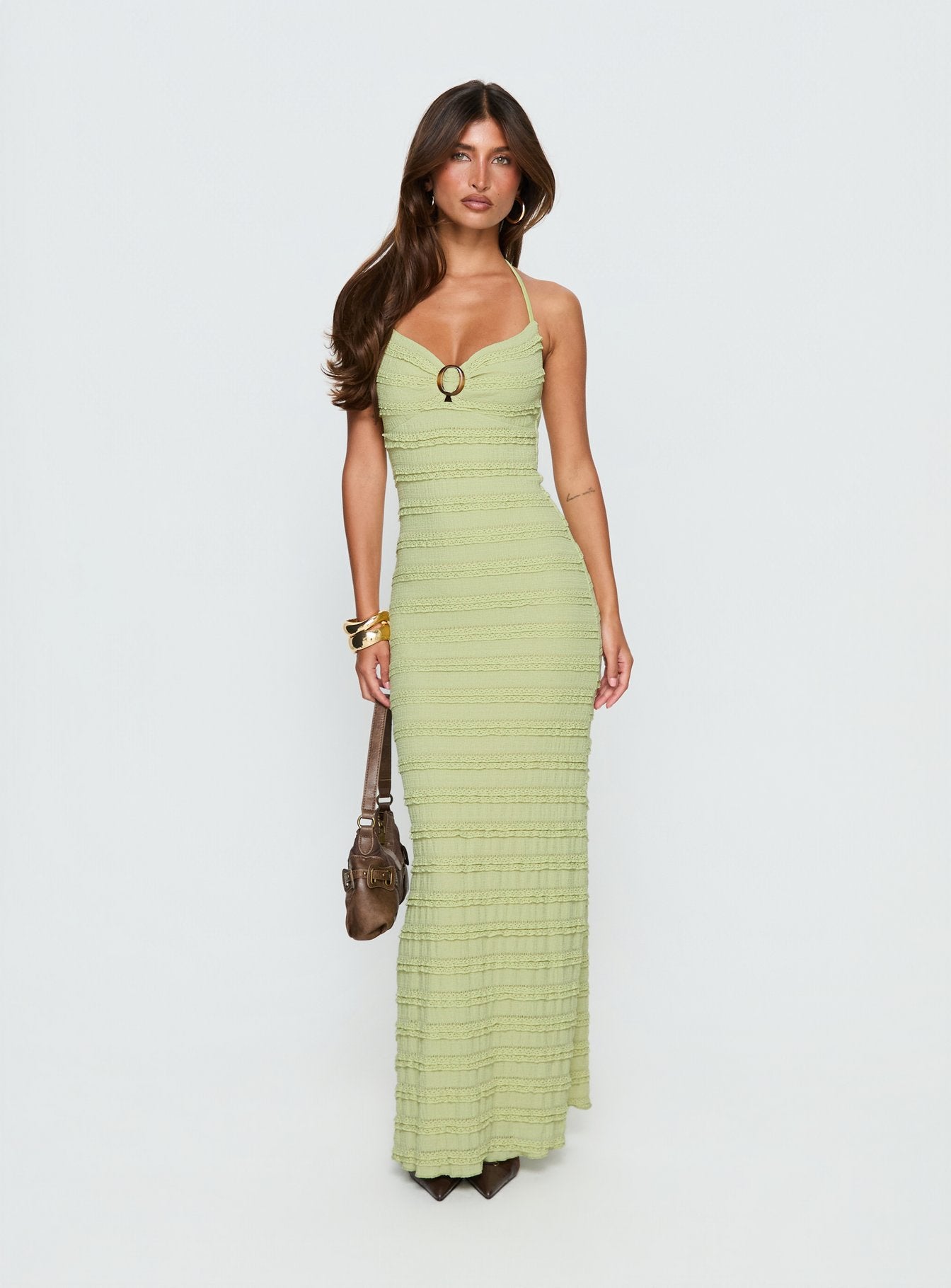 Liskaia Textured Halter Maxi Dress | Soft Green | Womens