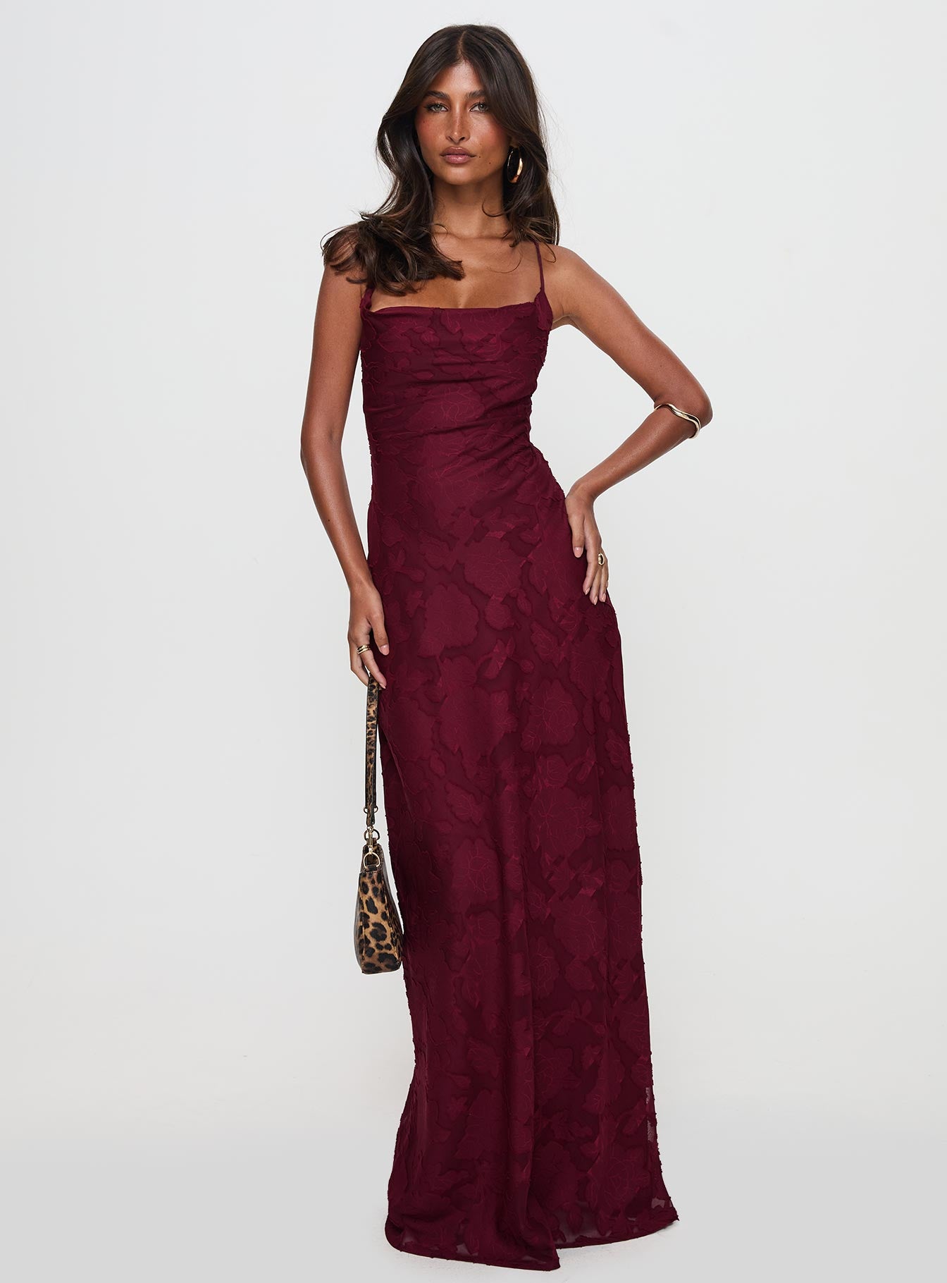 Celena Maxi Dress | Burgundy Burnout | Womens | Princess Polly Celena Maxi Dress | Burgundy Burnout | Womens | Princess Polly