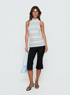 Heide High Neck Fluffy Top Blue Stripe