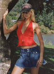 front view of model wearing Princess Polly Pleasing Top Red Sleeveless Plunger 