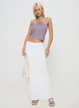 front view of model wearing Princess Polly Runaway Baby Top Purple Sleeveless Asymmetric Neckline 