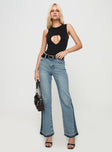 front view of model wearing Princess Polly Farleigh Flare Jeans Blue High Waisted 