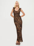 front view of model wearing Princess Polly Channelle Maxi Dress Leopard Scoop Neck 