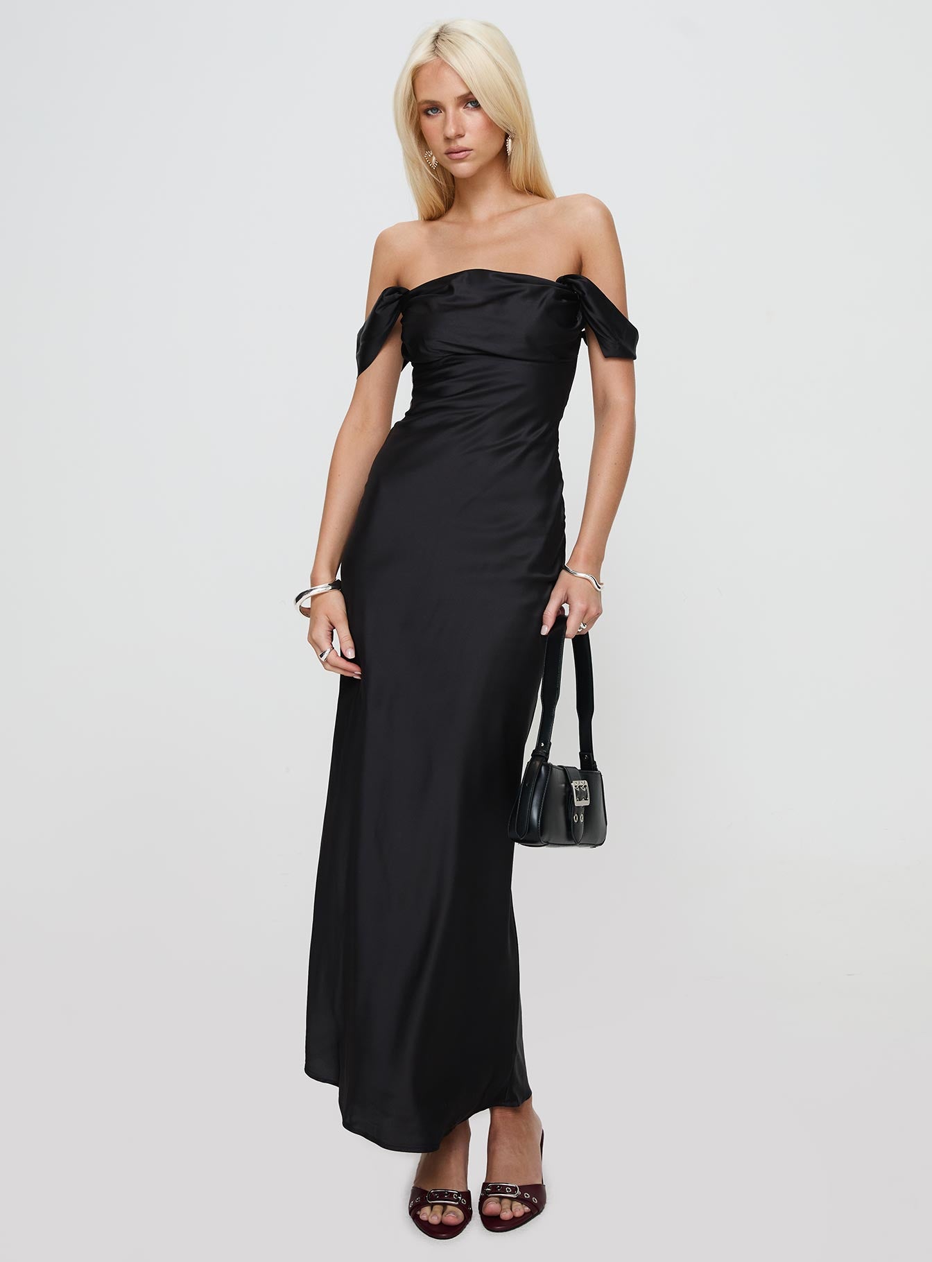 Azura Off The Shoulder Maxi Dress Black | Princess Polly