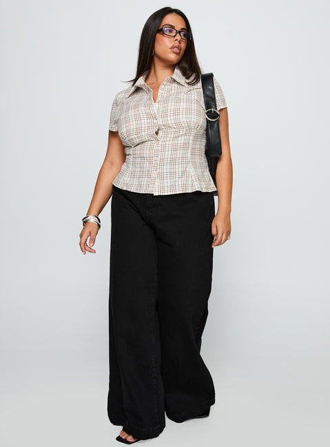 Cottesloe Blouse Top Brown Check Curve