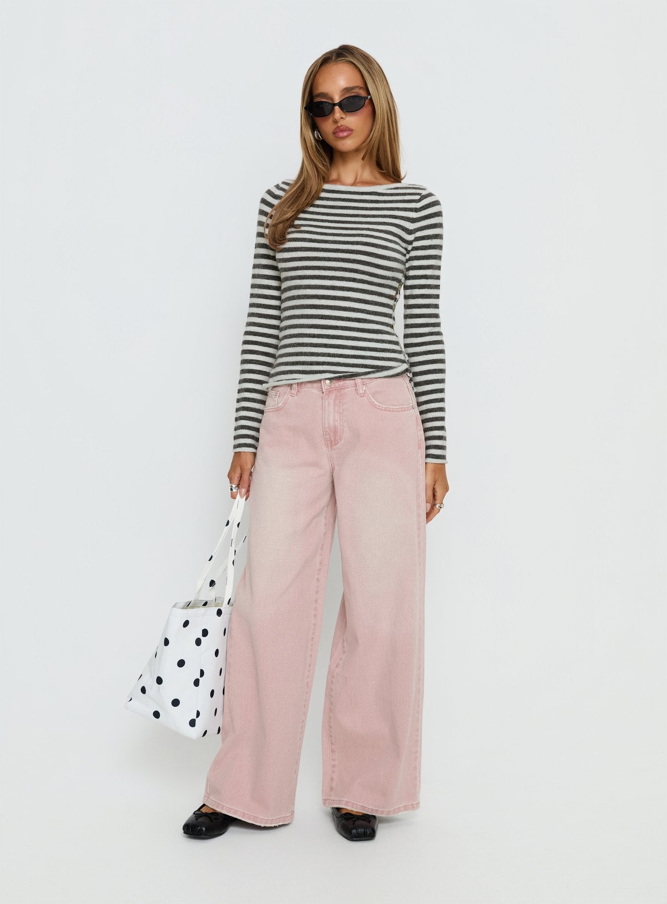 Annalyse Long Sleeve Button Detail Top Stripe