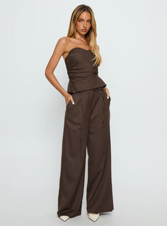 Keighly Strapless Draped Top Brown Pinstripe
