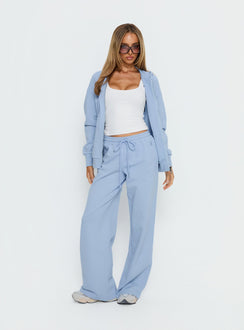 front view of model wearing Princess Polly All Day Straight Leg Sweatpants Icy Blue Mid Rise Pants 