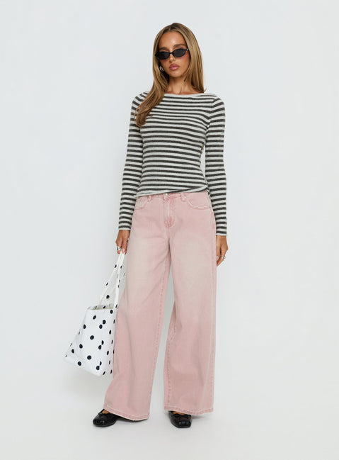 side view of model wearing Princess Polly Lucky Dip Mid Rise Straight Leg Jeans Washed Pink Mid Rise Jeans 