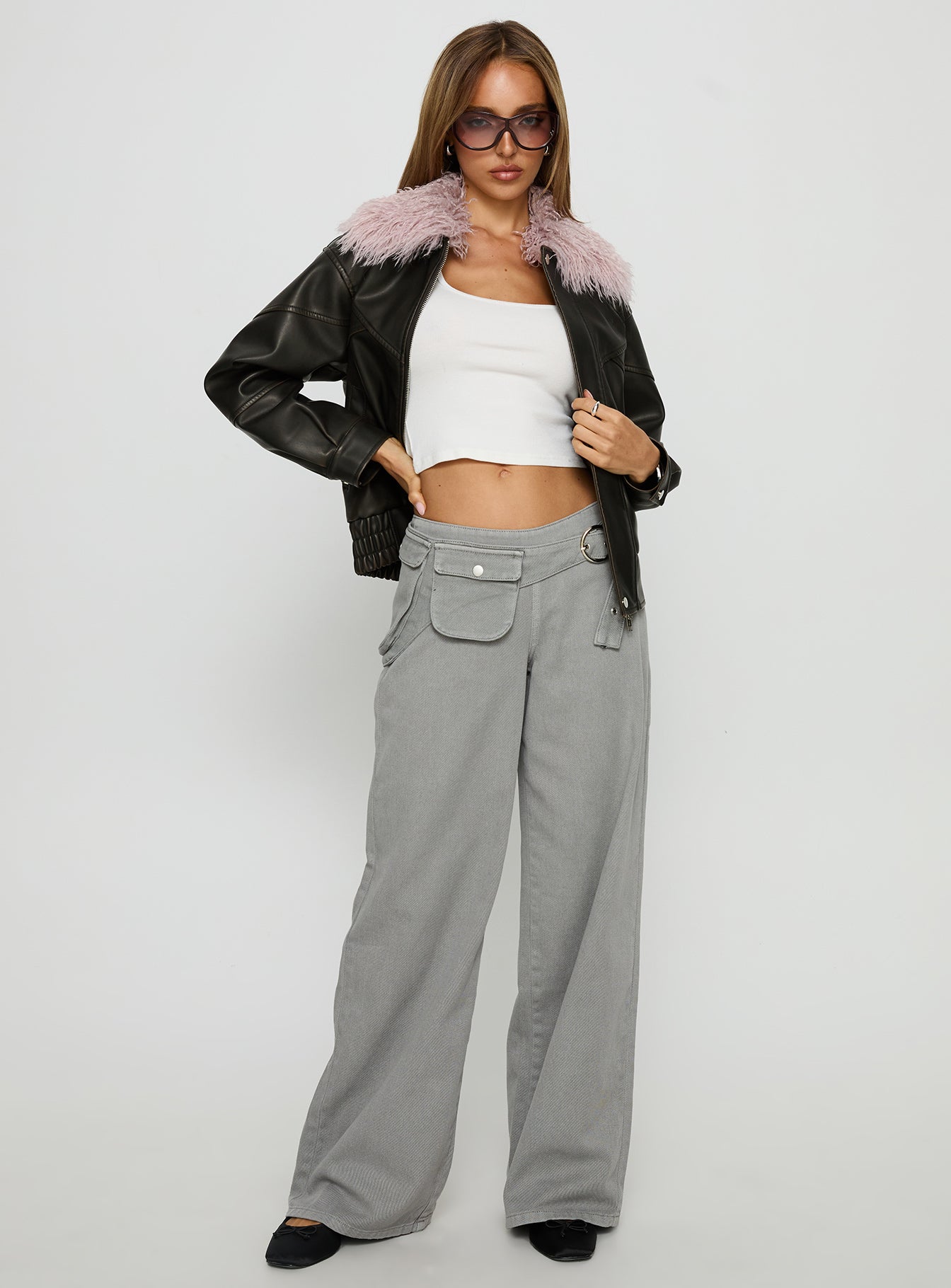 Brittanni Fluffy Collar Jacket Brown / Pink