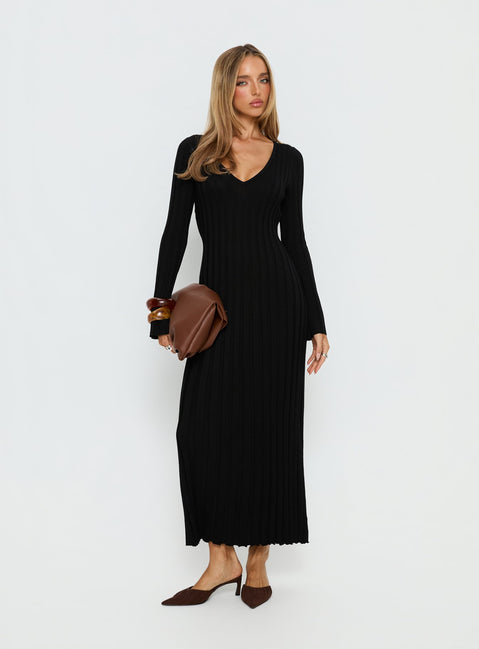 Gratuita Long Sleeve Rib Maxi Dress Black