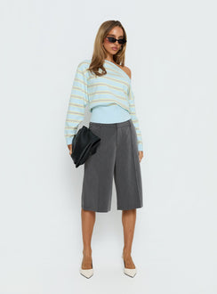 Zinia Off Shoulder Knit Sweater Grey / Blue Stripe