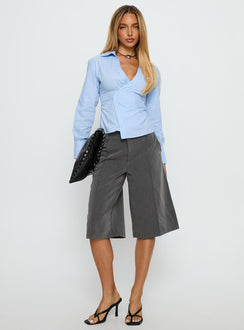 Mayda Asymmetrical Long Sleeve Shirt Blue Pinstripe