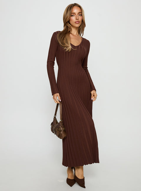 Gratuita Long Sleeve Rib Maxi Dress Chocolate