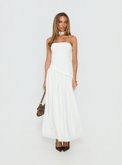 Odela Strapless Scarf Drop Waist Maxi Dress | White | Womens