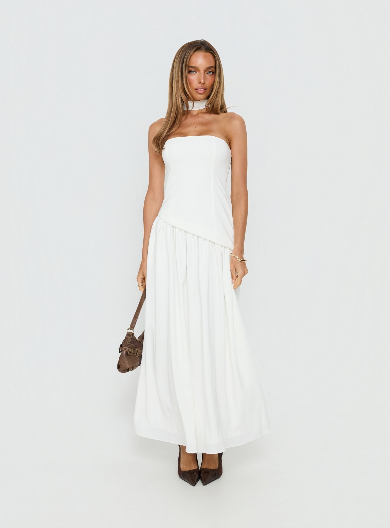 Odela Strapless Drop Waist Maxi Dress White