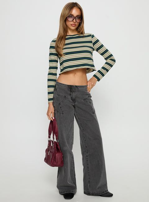 Bentlea Long Sleeve Top Green / Yellow Stripe