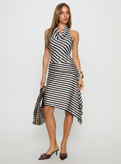   front view of model wearing Princess Polly Allure Midi Skirt Noir Stripe Midi Skirts 