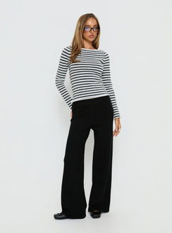 front view of model wearing Princess Polly Bekki Wide Leg Knit Pant Black High Rise Pants 